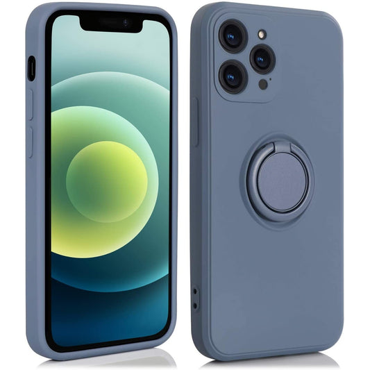 Husa protectie Vivimall compatibila cu Apple iPhone 12 Pro Liquid Silicone Ring cu suport rotativ Albastru - vivimall.ro