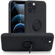 Husă silicon lichid neagră pentru iPhone 12 Pro cu inel rotativ 360°, vedere frontală