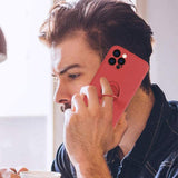 Husa protectie Flippy compatibila cu Apple iPhone 12 Pro Liquid Silicone Ring cu suport rotativ Rosu - vivimall.ro