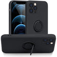Husă Silicon Lichid iPhone 12 Pro Max cu inel rotativ 360°, culoare neagră – vedere frontală