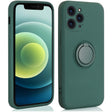 Husă silicon lichid verde pentru iPhone 12 Pro Max cu inel rotativ 360°, vedere frontală