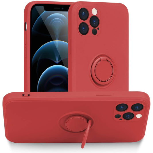 Husa protectie Vivimall compatibila cu Apple iPhone 12 Pro Max Liquid Silicone Ring cu suport rotativ Rosu - vivimall.ro