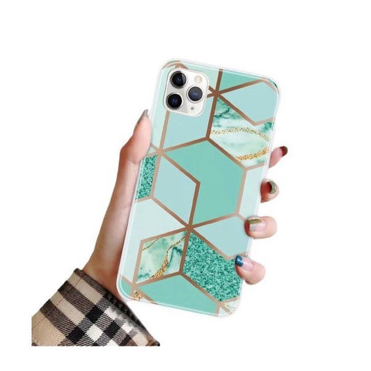 Husa protectie Vivimall compatibila cu Apple iPhone 12 Pro Soft IMD TPU Marble Geometric Verde - vivimall.ro