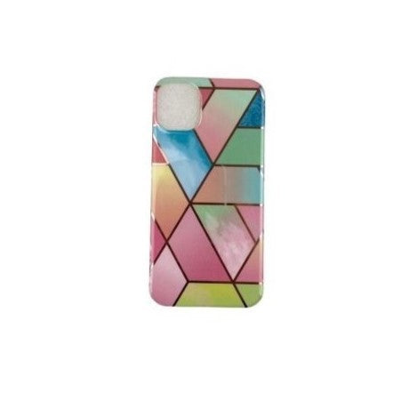Husa protectie Vivimall compatibila cu Apple iPhone 12 Soft IMD TPU Marble Geometric Roz - vivimall.ro
