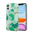 Husă iPhone 12 IMD TPU Marble Geometric verde, vedere frontală, silicon moale 3mm