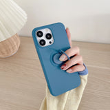 Husa protectie Flippy compatibila cu Apple iPhone 13 Liquid Silicone Ring cu suport rotativ Albastru - vivimall.ro