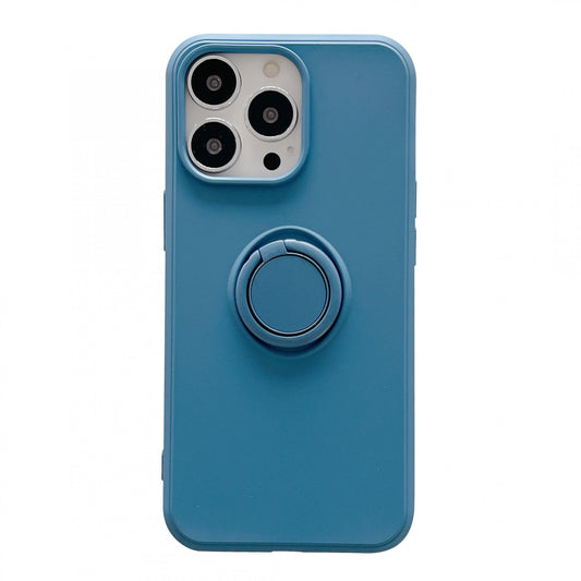 Husa protectie Vivimall compatibila cu Apple iPhone 13 Liquid Silicone Ring cu suport rotativ Albastru - vivimall.ro