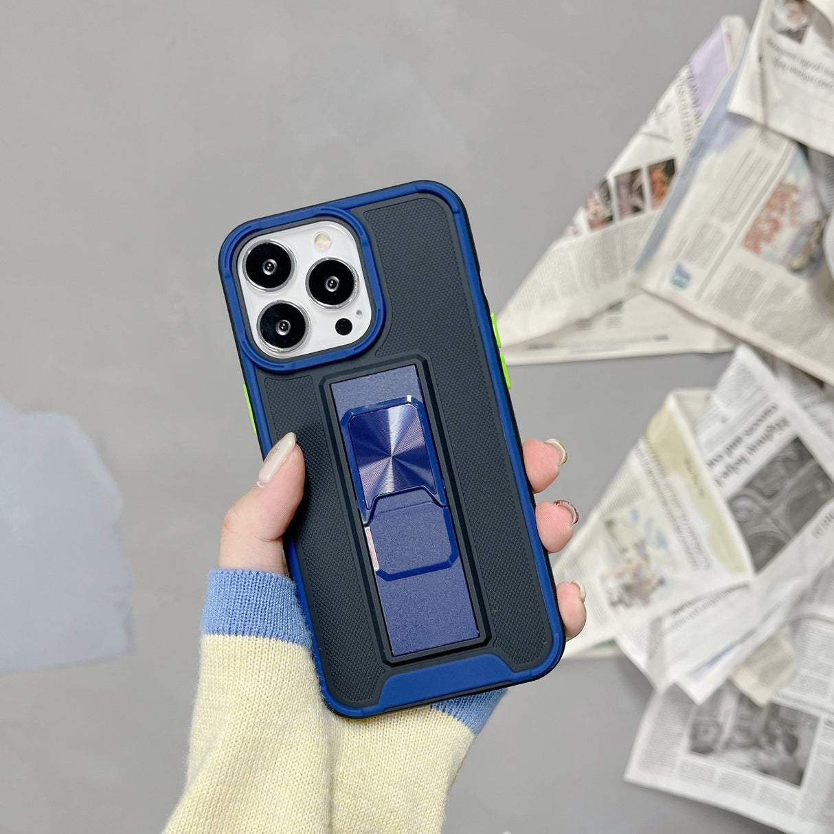 Husa protectie Flippy compatibila cu Apple iPhone 13 Mini Defender Model 5 cu suport,Albastru - vivimall.ro