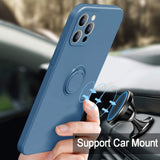 Husa protectie Flippy compatibila cu Apple iPhone 13 Mini Liquid Silicone Ring cu suport rotativ Albastru deschis - vivimall.ro