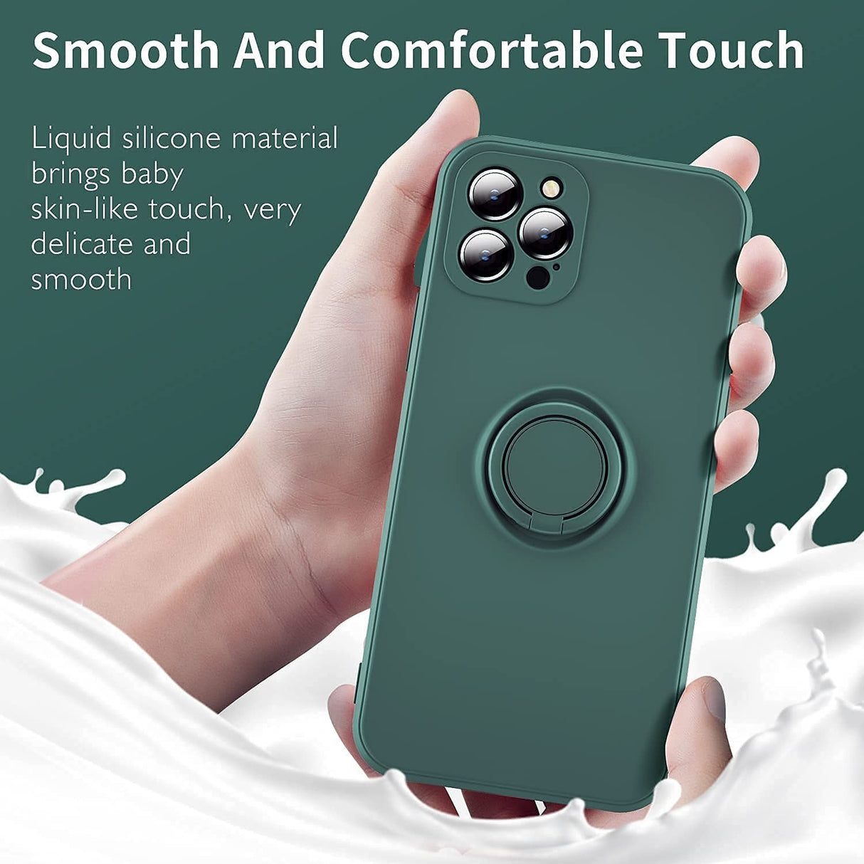 Husa protectie Flippy compatibila cu Apple iPhone 13 Mini Liquid Silicone Ring cu suport rotativ Verde - vivimall.ro