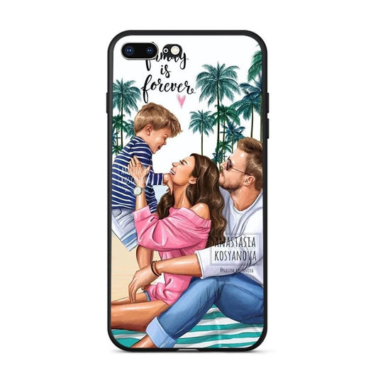 Husa protectie Vivimall compatibila cu Apple iPhone 13 Pro Glass print Family is Forever Multicolor - vivimall.ro
