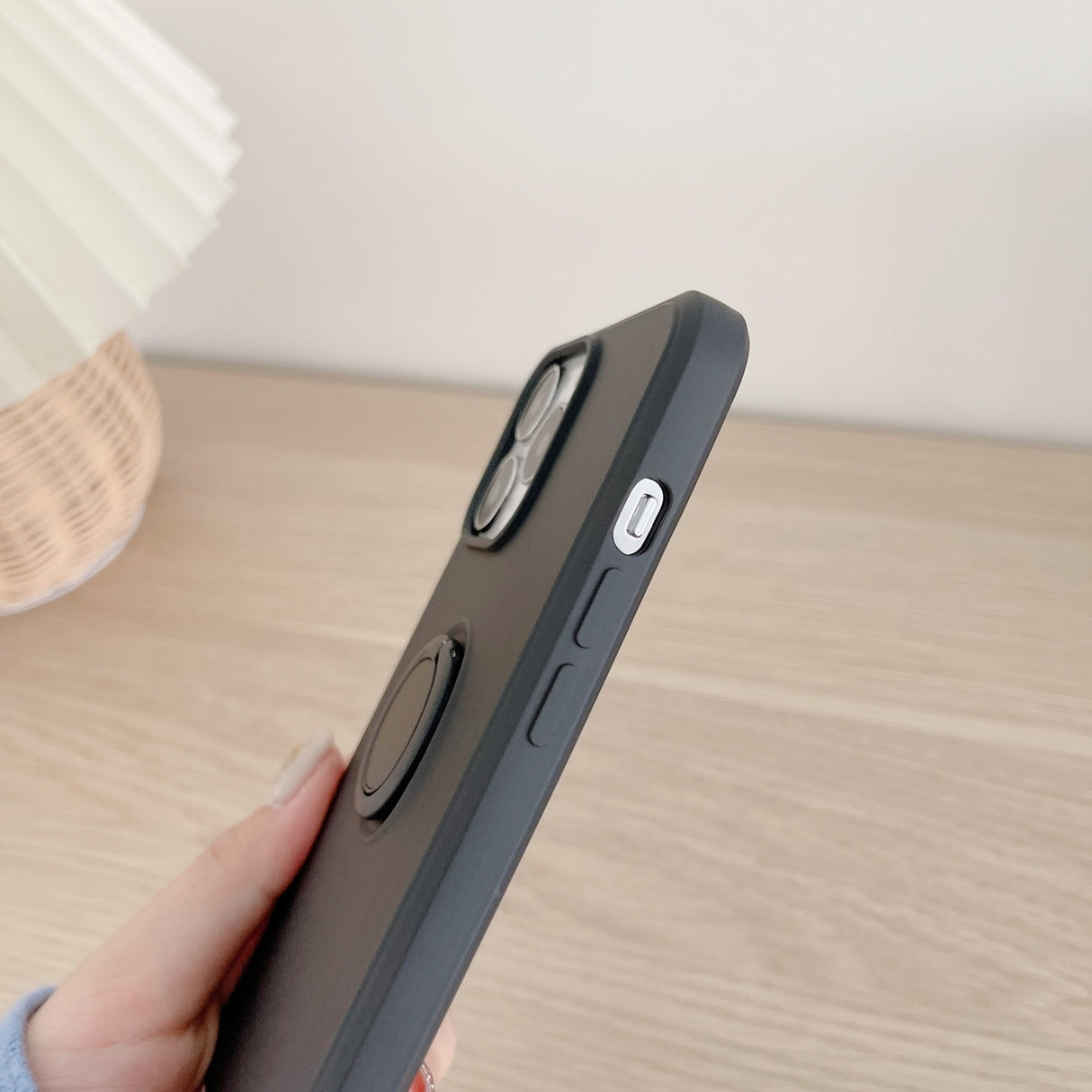 Husa protectie Flippy compatibila cu Apple iPhone 13 Pro Max Liquid Silicone Ring cu suport rotativ Negru - vivimall.ro