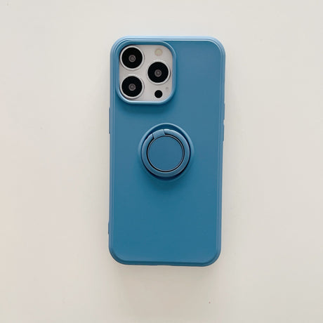 Husa protectie Flippy compatibila cu Apple iPhone 13 Pro Max Liquid Silicone Ring cu suport rotativ Albastru - vivimall.ro