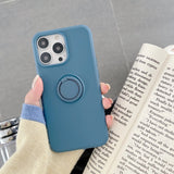 Husa protectie Flippy compatibila cu Apple iPhone 13 Pro Max Liquid Silicone Ring cu suport rotativ Albastru - vivimall.ro