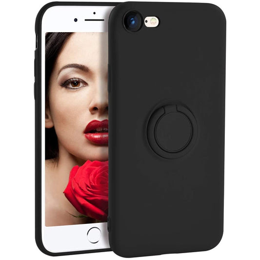 Husa protectie Vivimall compatibila cu Apple iPhone 7/8/SE 2020 Liquid Silicone Ring cu suport rotativ Negru - vivimall.ro