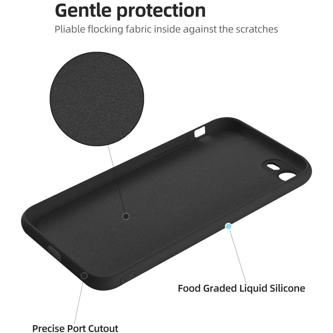 Husa protectie Flippy compatibila cu Apple iPhone 7/8/SE 2020 Liquid Silicone Ring cu suport rotativ Negru - vivimall.ro