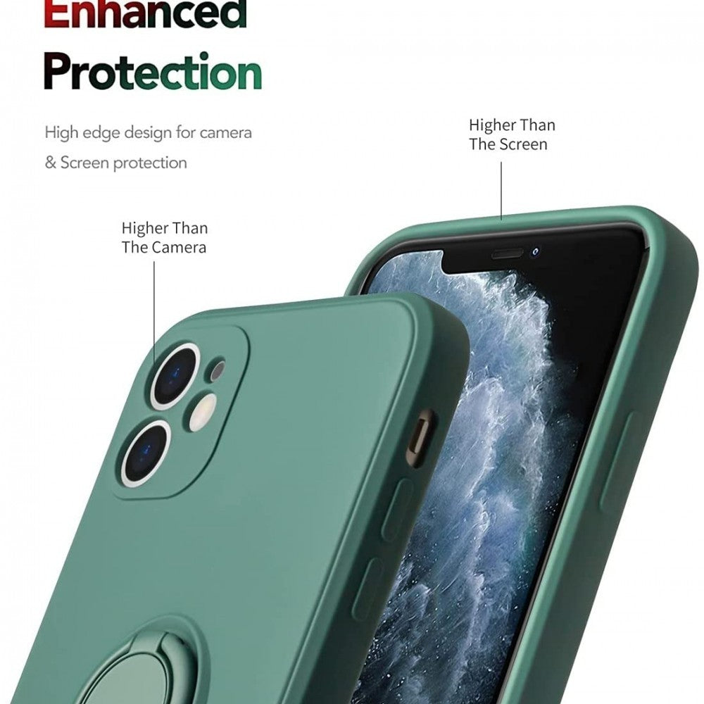 Husa protectie Flippy compatibila cu Apple iPhone XR Liquid Silicone Ring cu suport rotativ Verde - vivimall.ro
