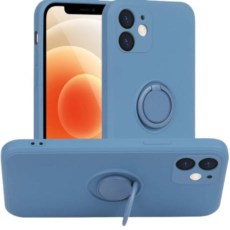 Husa protectie Flippy compatibila cu Huawei P Smart 2021 Liquid Silicone Ring cu suport rotativ Albastru deschis - vivimall.ro