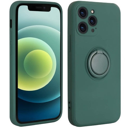 Husa protectie Vivimall compatibila cu Huawei P Smart 2021 Liquid Silicone Ring cu suport rotativ Verde - vivimall.ro