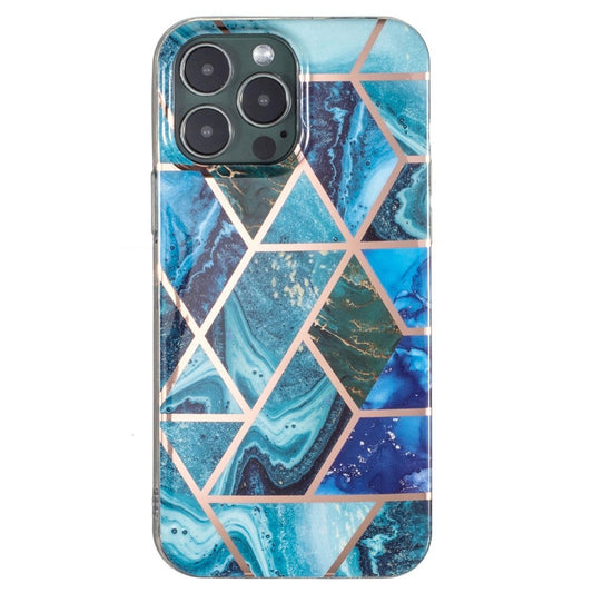 Husa protectie Vivimall compatibila cu Huawei P40 Lite E Soft IMD TPU Marble Geometric Albastru - vivimall.ro