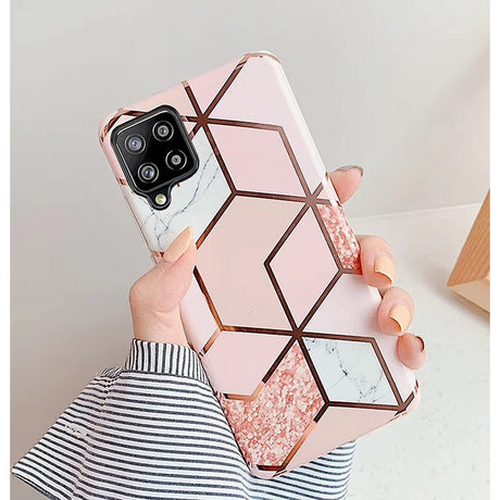 Husa protectie Flippy compatibila cu Samsung Galaxy A12 Soft IMD TPU Marble Geometric Alb - vivimall.ro