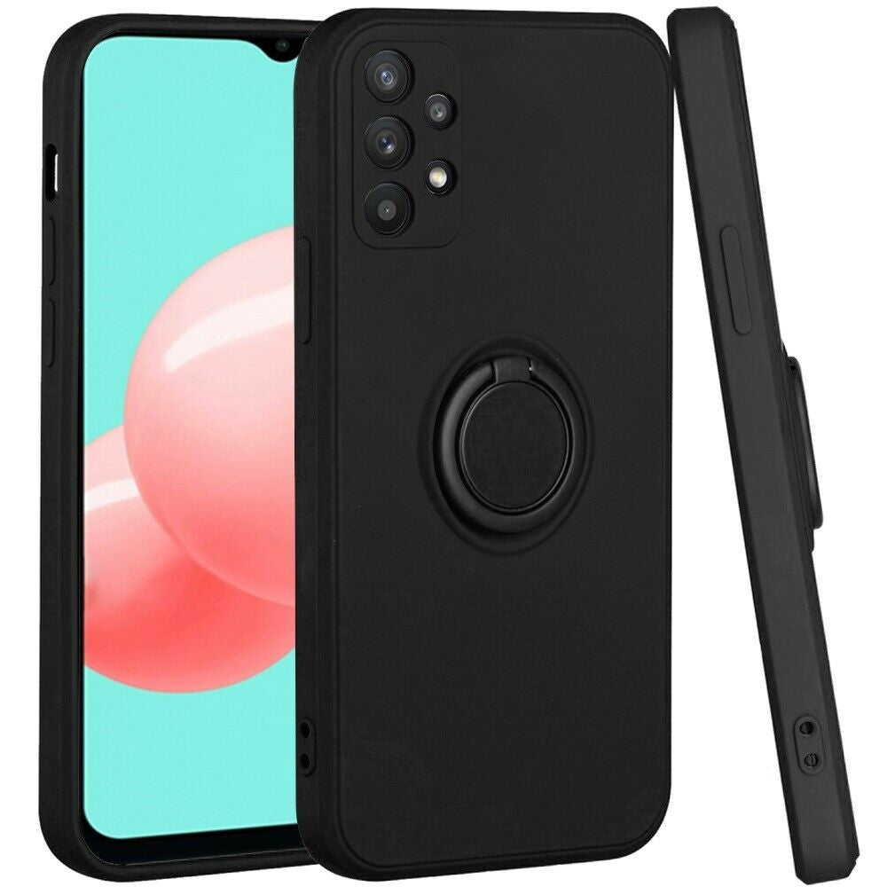 Husa protectie Flippy compatibila cu Samsung Galaxy A32 5G Liquid Silicone Ring cu suport rotativ Negru - vivimall.ro