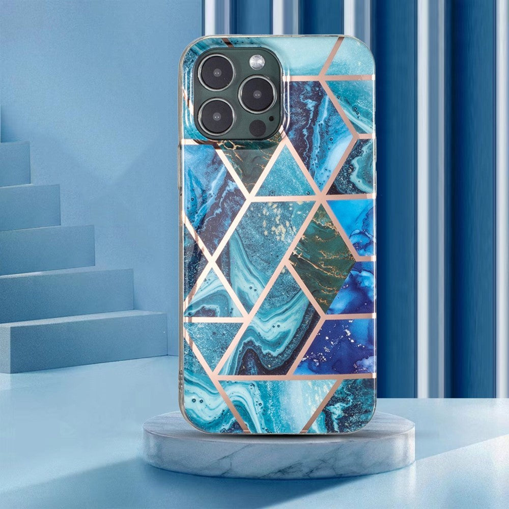 Husa protectie Flippy compatibila cu Samsung Galaxy A32 5G Soft IMD TPU Marble Geometric Albastru - vivimall.ro