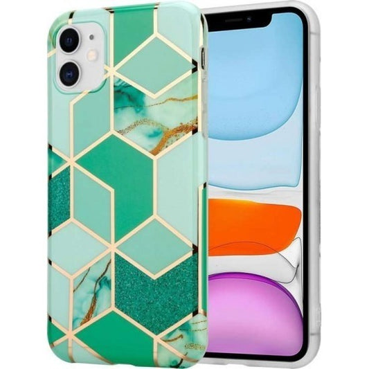 Husa protectie Vivimall compatibila cu Samsung Galaxy S21 Ultra Soft IMD TPU Marble Geometric Verde - vivimall.ro