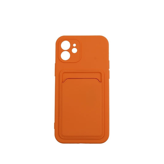 Husa protectie Vivimall cu suport card compatibila cu Apple iPhone 12 Portocaliu - vivimall.ro