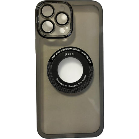 Husă magnetică neagră pentru iPhone 13 Pro Max cu decupaj logo Apple, vedere frontală