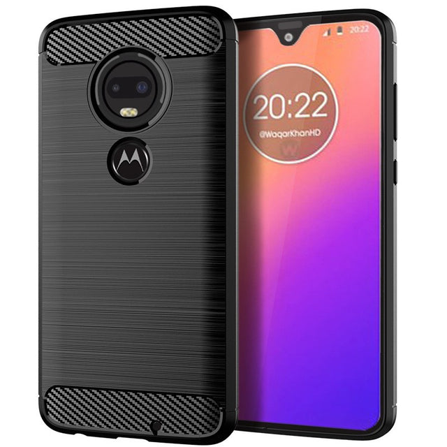 Husă Motorola Moto G22 din TPU cu element carbon, protecție 360°, culoare negru, vedere frontală