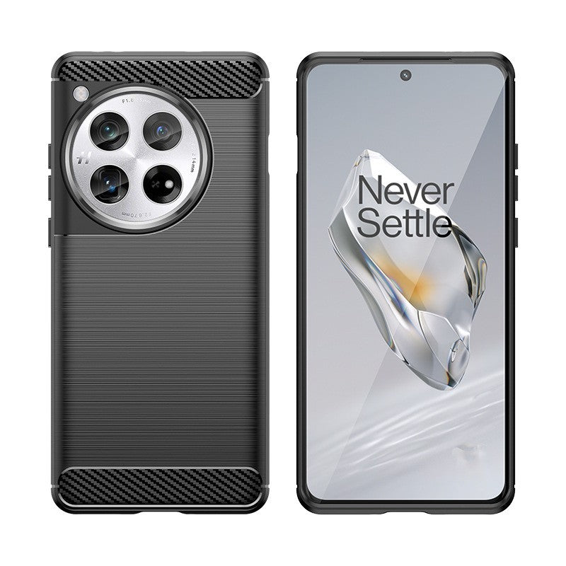 Husă OnePlus 12 negru, TPU carbon anti-alunecare 1.8 mm, vedere din spate cu textură carbon