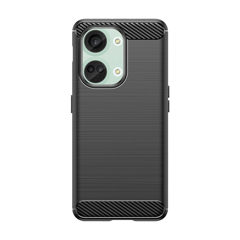 Husă OnePlus Nord 3 din silicon TPU moale, textură periată, element carbon negru, vedere frontală
