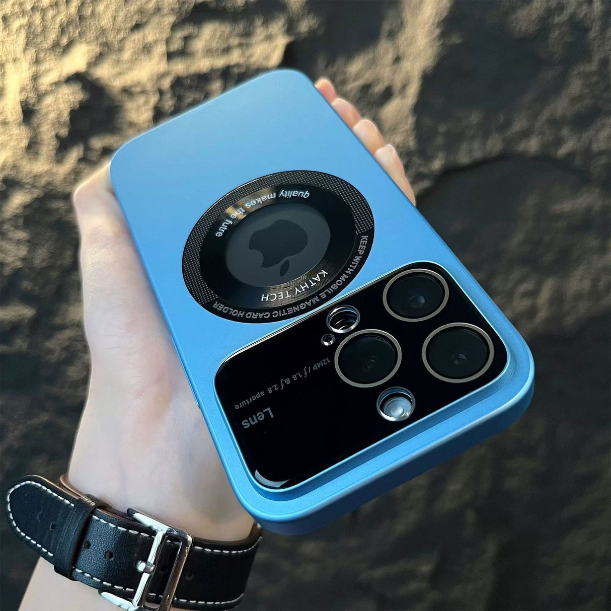 Husa protectie MagSafe Kathy Tech, Flippy, pentru Apple iPhone 12 Pro Max, Dublu Cerc, Albastru Deschis - vivimall.ro