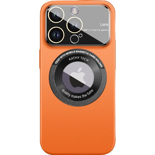 Husa protectie MagSafe Kathy Tech, Vivimall, pentru Apple iPhone 13, Dublu Cerc, Portocaliu - vivimall.ro