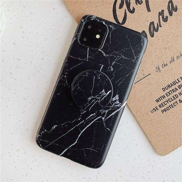 Husa protectie pentru Apple iPhone 11 Pro Max Soft IMD TPU Marble Negru cu Suport inclus - vivimall.ro