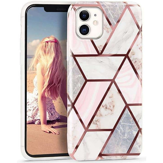 Husa protectie pentru Apple iPhone 11 Pro Soft IMD TPU Marble Geometric Alb - vivimall.ro