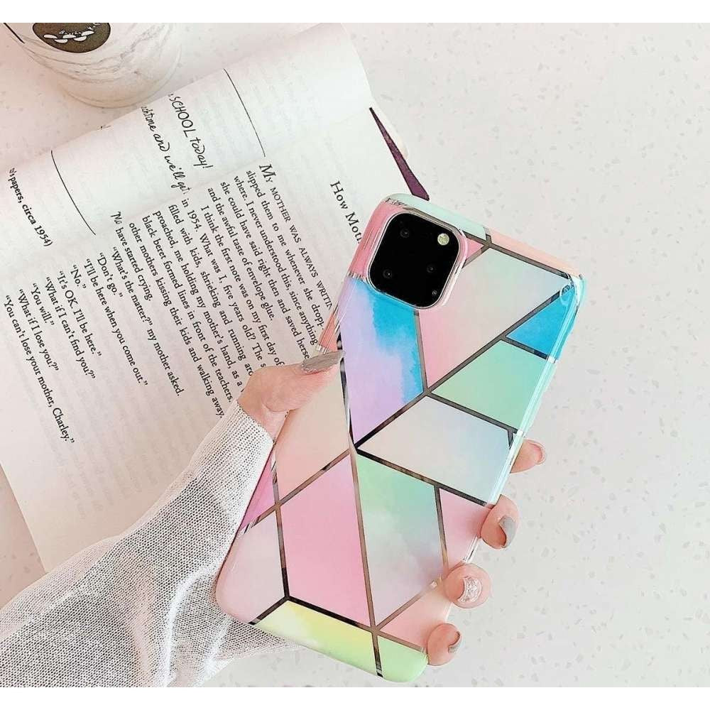 Husa protectie pentru Apple iPhone 11 Pro Soft IMD TPU Marble Geometric Roz - vivimall.ro
