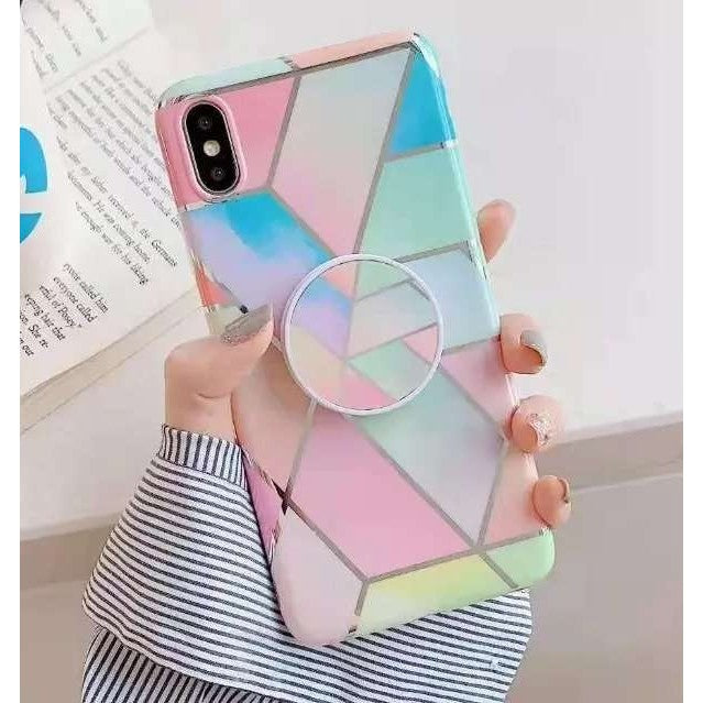 Husa protectie pentru Apple iPhone 11Pro Soft IMD TPU Marble Geometric Roz Suport inclus - vivimall.ro