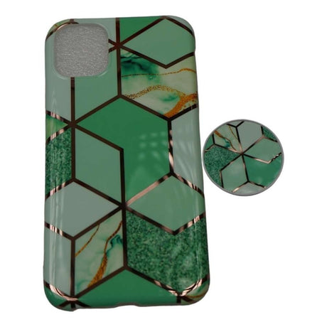 Husa protectie pentru Apple iPhone 11Pro Soft IMD TPU Marble Geometric Verde Suport inclus - vivimall.ro