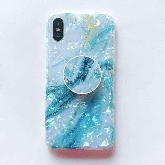 Husa protectie pentru Apple iPhone X/XS Soft IMD TPU Marble Albastru cu Suport inclus - vivimall.ro