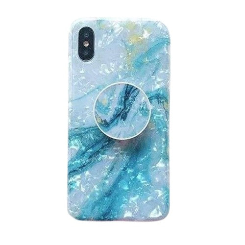Husa protectie pentru Apple iPhone X/XS Soft IMD TPU Marble Albastru cu Suport inclus - vivimall.ro