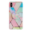 Husă silicon TPU Marble Geometric Roz pentru Apple iPhone XR cu suport inclus, vedere frontală