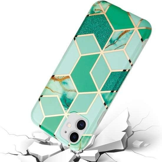 Husa protectie pentru Apple iPhone XR Soft IMD TPU Marble Geometric Verde - vivimall.ro