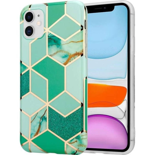 Husa protectie pentru Huawei P Smart 2020 Soft IMD TPU Marble Geometric Verde - vivimall.ro