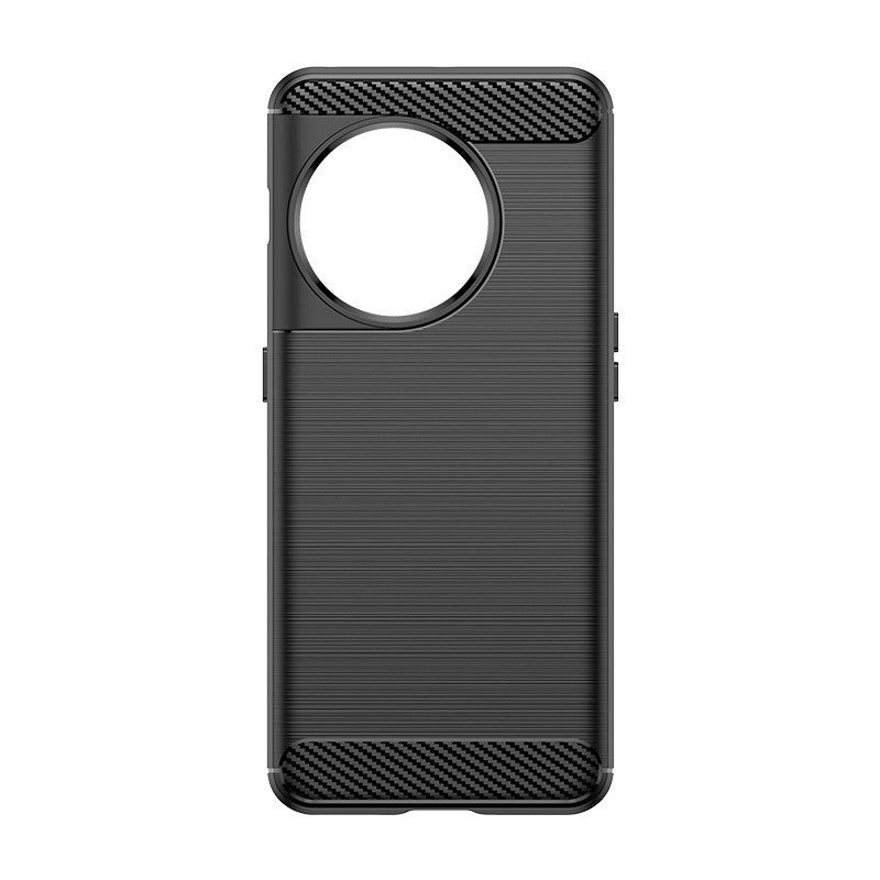 Husă TPU OnePlus 11 negru, textură anti-amprentă periată, vedere laterală stânga