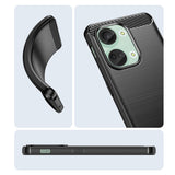 Husă OnePlus Nord 3 negru montată pe telefon, protecție anti-alunecare, vedere laterală dreapta
