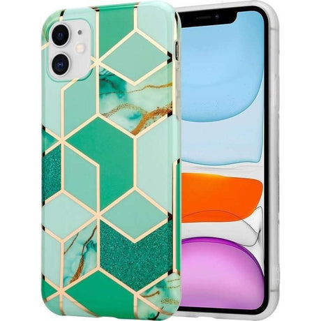 Husa protectie pentru Samsung S10 Soft IMD TPU Marble Geometric Verde - vivimall.ro