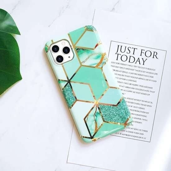 Husa protectie pentru Samsung S10E Soft IMD TPU Marble Geometric Verde - vivimall.ro