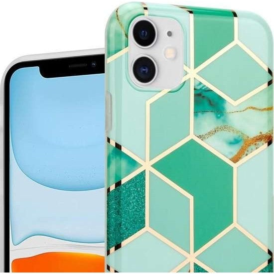 Husa protectie pentru Samsung S20 Plus Soft IMD TPU Marble Geometric Verde - vivimall.ro